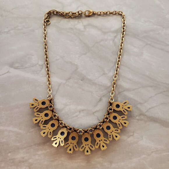 💙 J.Crew Blue Black Rhinestones Crystals Iridescent Cluster Statement Necklace - Picture 9 of 15